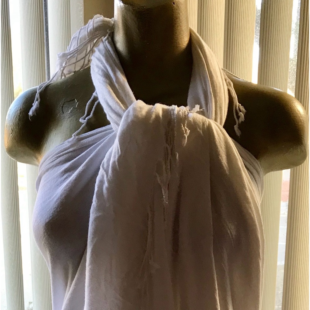 Chic White Fringed Long RECTANGULAR SCARF